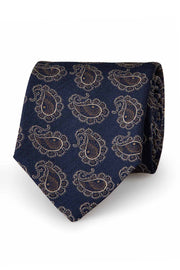 Cravatta in seta jacquard blu e beige con paisley - Fumagalli 1891