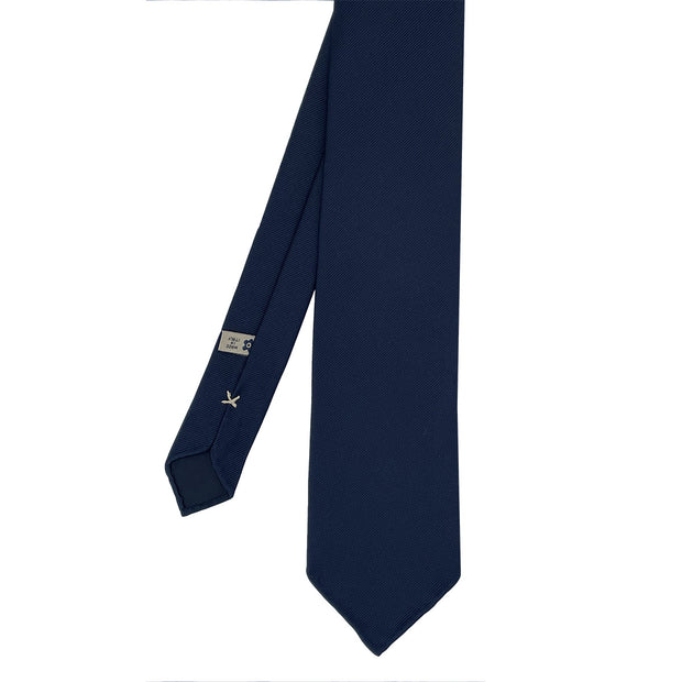 Dark blue plain super reps pure silk unlined handmade unlined tie- Fumagalli 1891