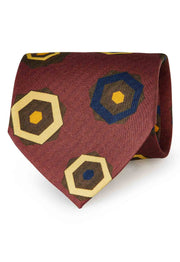 TOKYO - Red geometrical patterned silk printed hand made tie