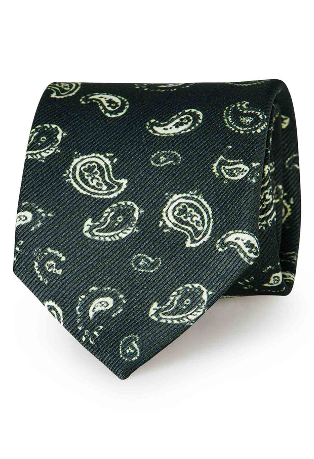 Green little paisley printed silk hand made tie- Fumagalli 1891