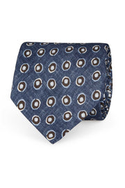 TOKYO - Blue little round medallion printed silk tie