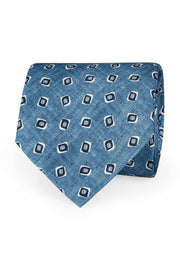 TOKYO - Cravatta stampata azzurra con design piccoli medaglioni 