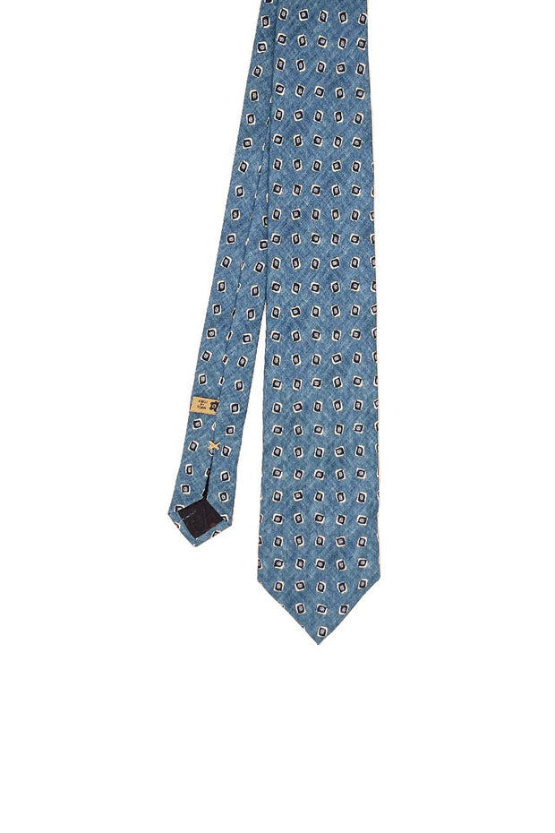 TOKYO - Cravatta stampata azzurra con design piccoli medaglioni 