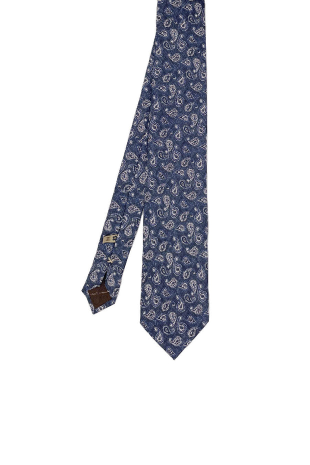 TOKYO - Cravatta stampata d'archivio blu con disegno paisley in pura seta