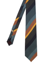 Regimental tie in silk printed with stripes in shades of green and beige - Fumagalli 1891