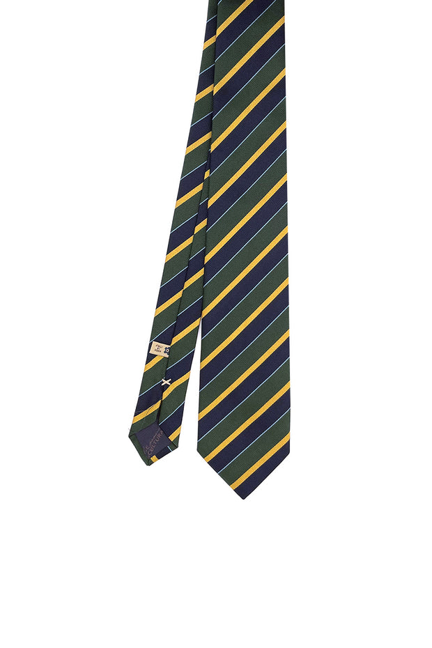 Cravatta regimental a righe asimmetriche verde, blu e gialla - Fumagalli 1891
