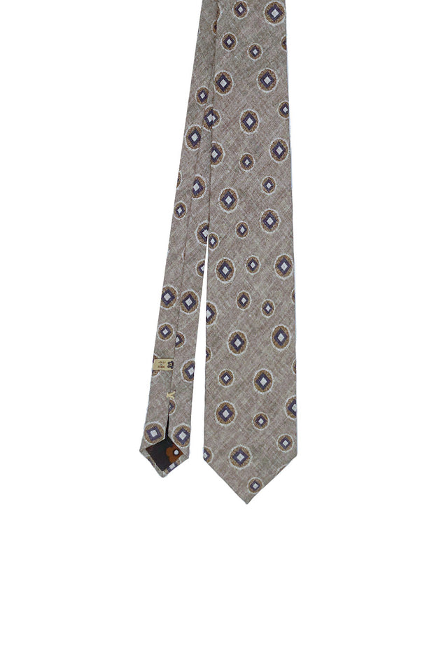 TOKYO - Cravatta stampata grigia in seta con design di medaglioni rotondi