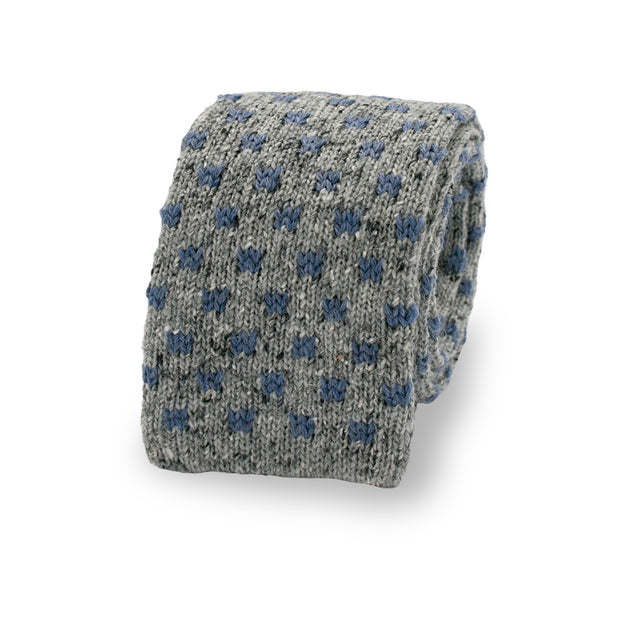 grey and light blue knitted tie