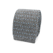 grey knitted tie with light blue pattern