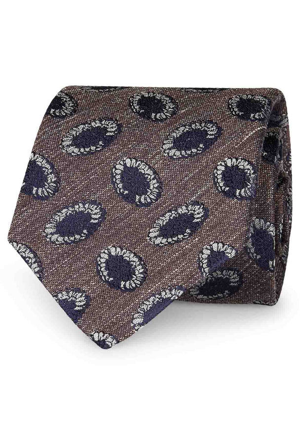Cravatta marrone, bianca e blu in seta vintage fatta - Fumagalli 1891