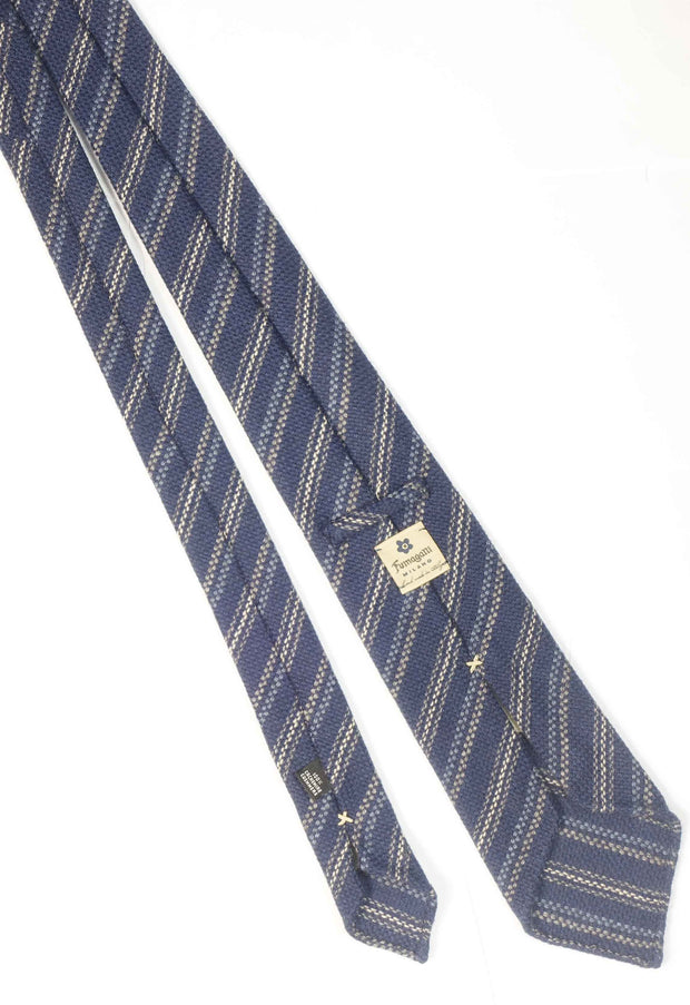back of the italian tie with fumagalli labels and composition tag, hand sewn in como with handrolled blades