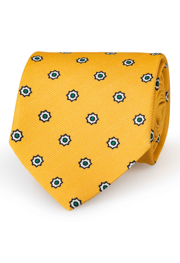yellow hand made tie printed in como