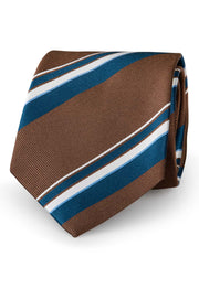 hand made striped tie with asymmetric white and blue stripe