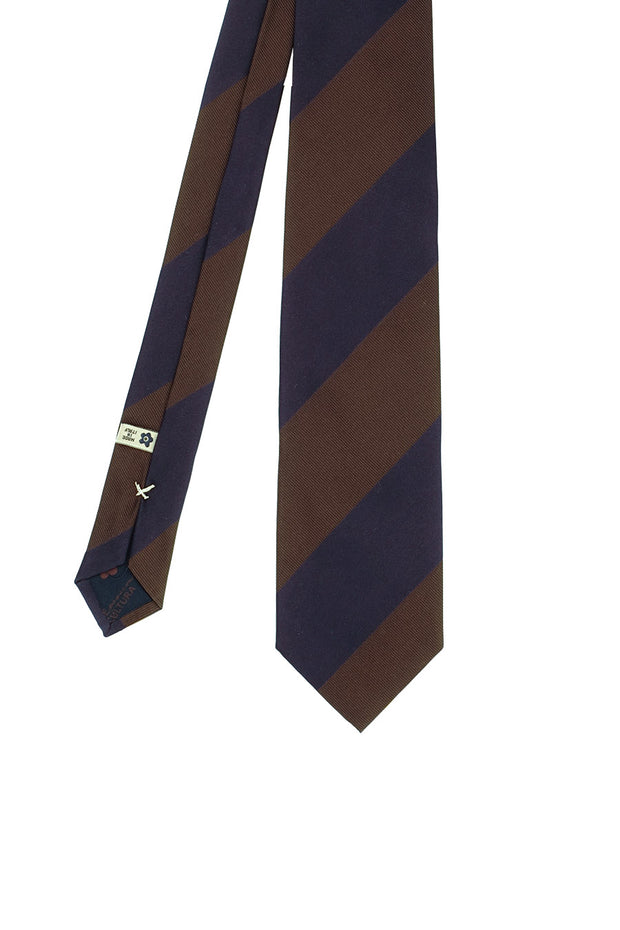 Brown and blue big stripes regimental silk hand made tie - Fumagalli 1891
