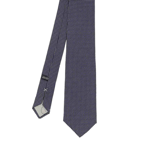 Cravatta in seta jacquard blu con micro motivo classico bianco - Fumagalli 1891