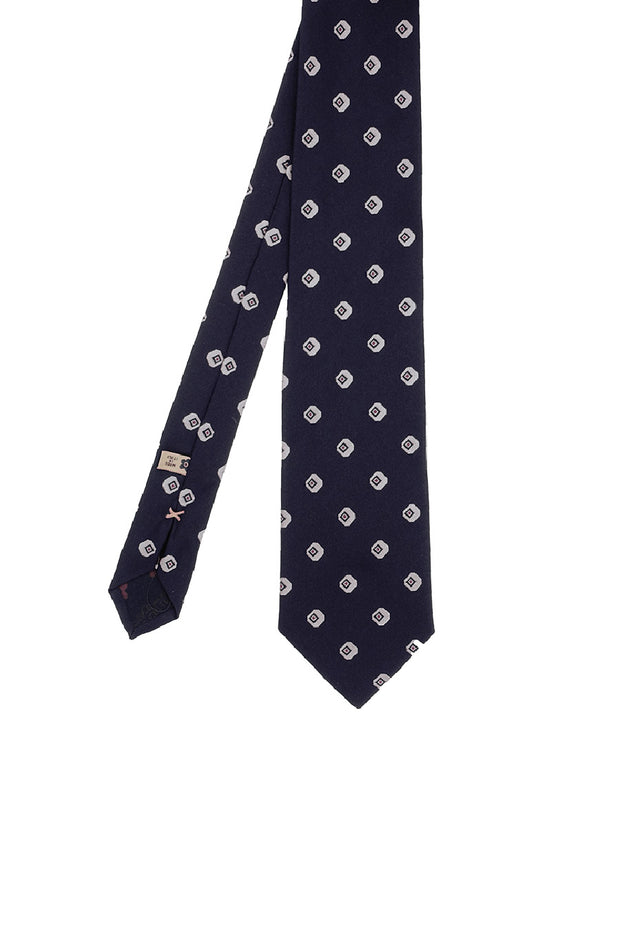 Cravatta blu in pura seta jacquard con motivo classico - Fumagalli 1891