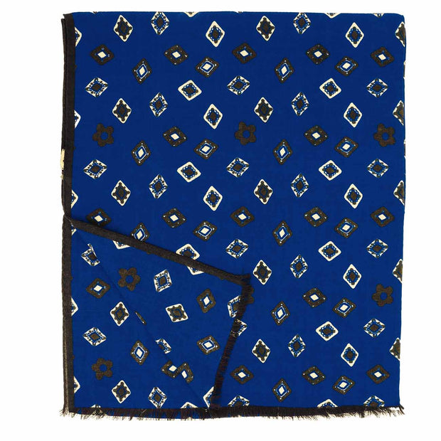 Fringed blue diamonds pure wool hand made scarf
