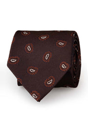 Brown & burgundy paisley jacquard silk hand made tie