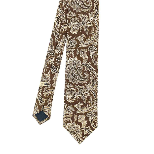 Cravatta stampata in seta marrone con paisley florale  - Fumagalli 1891