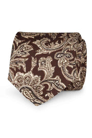Brown floral paisley printed silk hand made tie