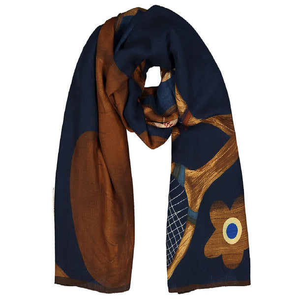 Blue silk / wool scarf with vintage sport design - Fumagalli 1891
