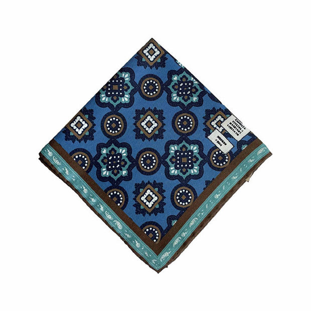 Brown paisley jacquard tie and blue vintage pocket square set - Fumagalli 1891