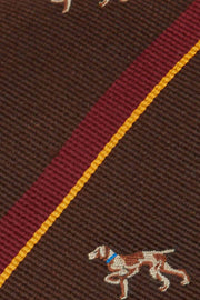 Cravatta marrone a righe in pura seta con cani - Fumagalli 1891