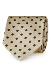 Beige & brown dots silk hand made tie - Fumagalli 1891