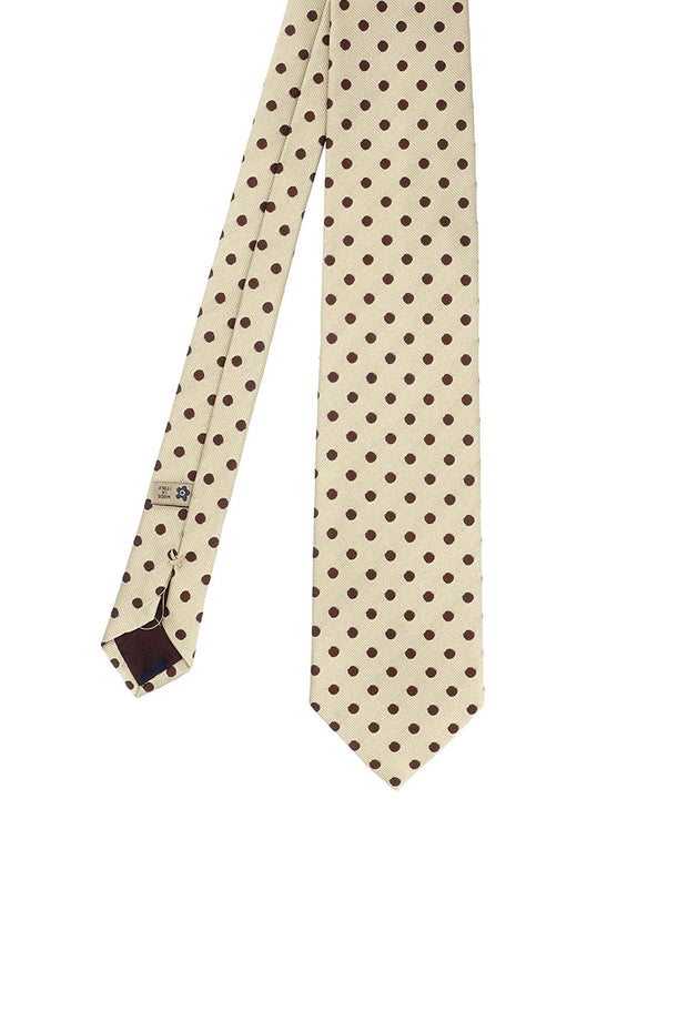 Beige & brown dots silk hand made tie - Fumagalli 1891