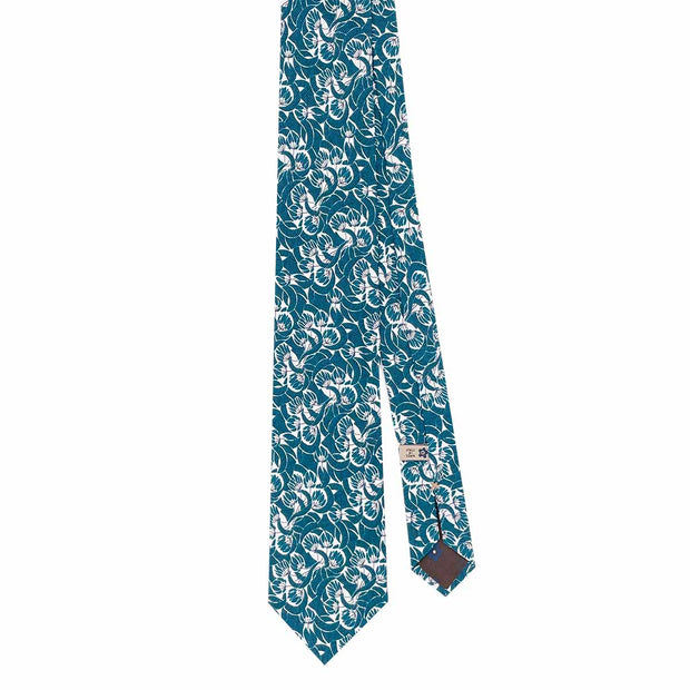 Blue floral pattern vintage silk hand made tie - Fumagalli 1891