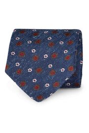Cravatta blu con motivo floreale jacquard in seta shantung - Fumagalli 1891