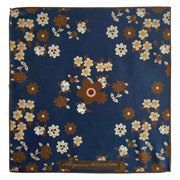 blue pocket square with floral pattern