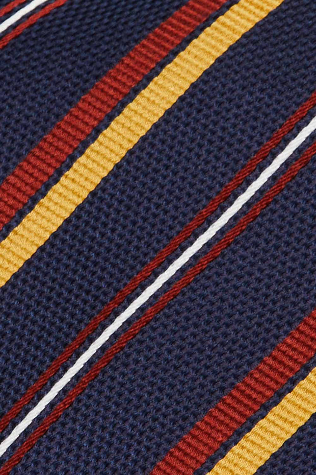Blue, red & yellow asymmetric striped regimental hand made tie - Fumagalli 1891