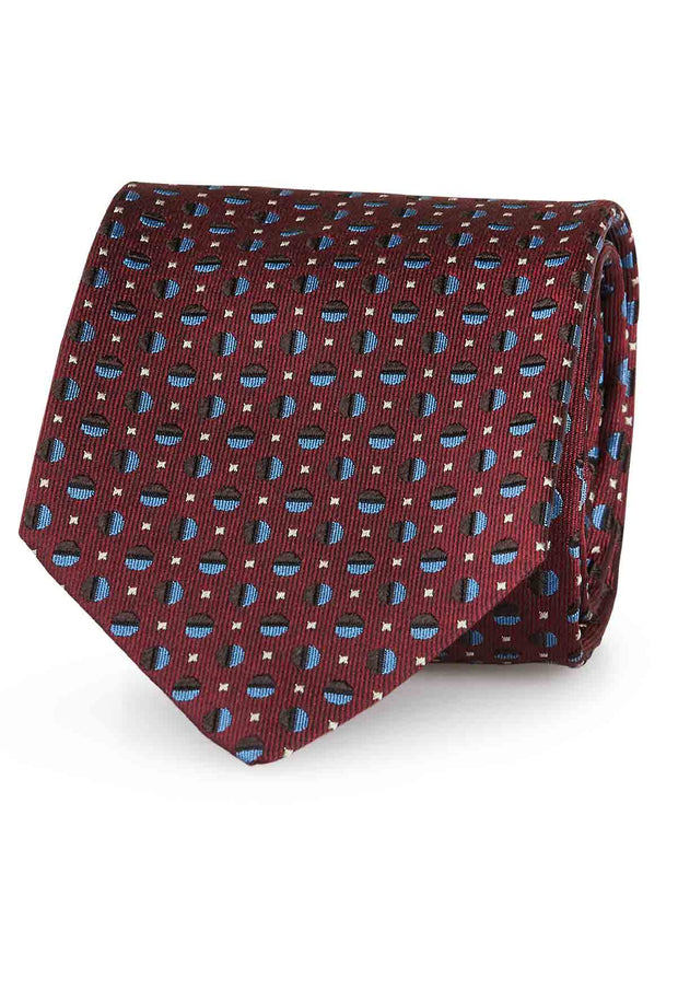 Cravatta in seta jacquard rossa con piccolo pattern vintage- Fumagalli 1891