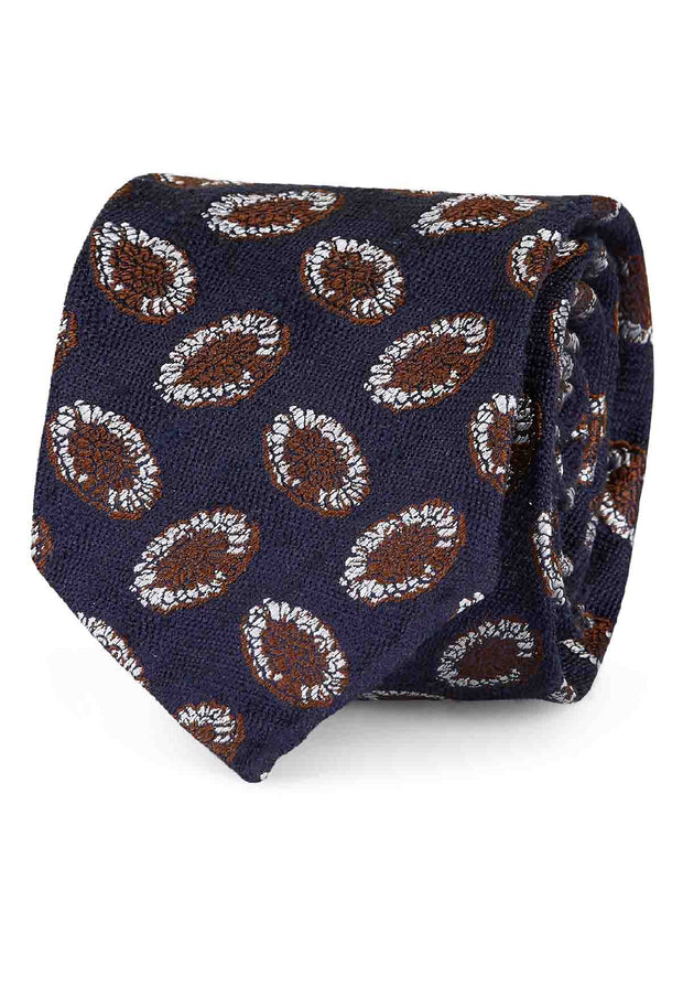 Cravatta sfoderat a in seta blue e marrone con piccoli medaglioni