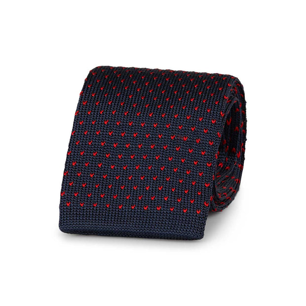 Cravatta in maglia di seta blu con motivo rosso - Fumagalli 1891