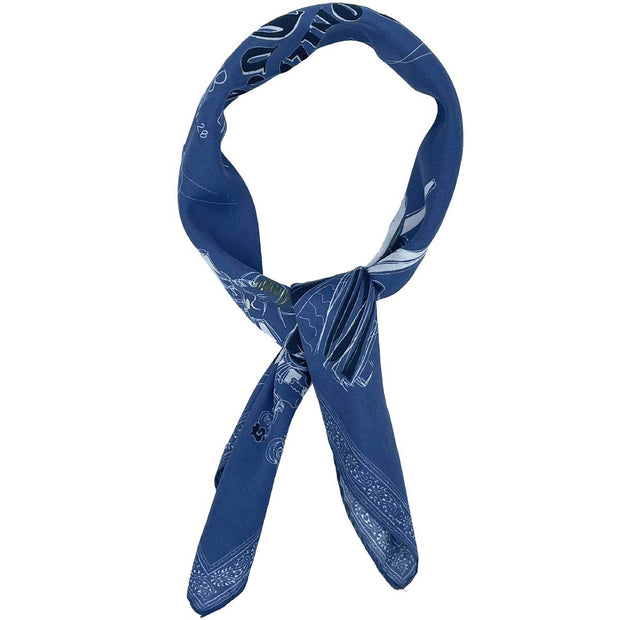 Bandana foulard azzurro in twill di seta con stampa cafe