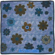 Bandana foulard azzurro in seta-cotone con stampa floreale 