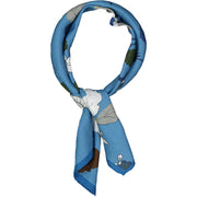 Light blue leaves silk & cotton handmade scarf 60
