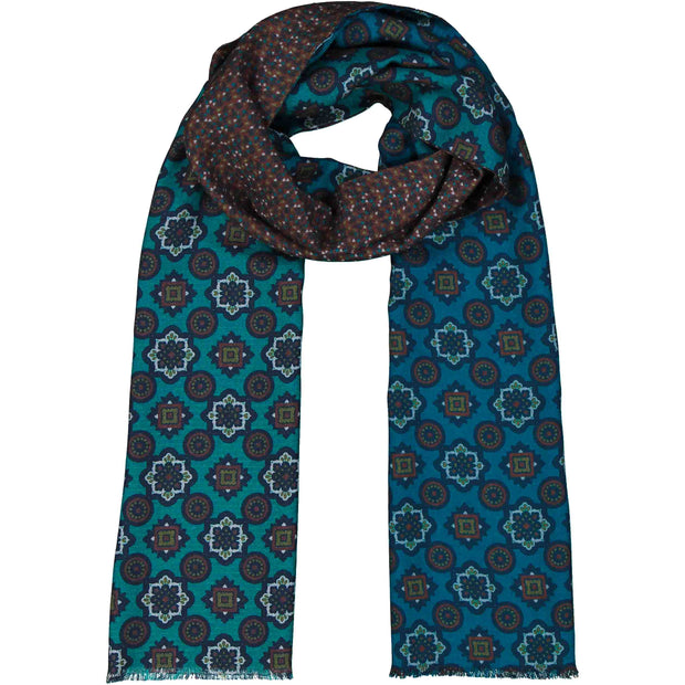 double face hand made wool blue and brown scarf