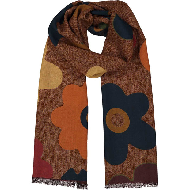 brown macro floral wool scarf