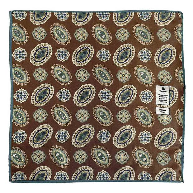 Brown patterned silk pocket square - Fumagalli 1891