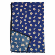 Fringed blue little medallion wool scarf- Fumagalli 1891