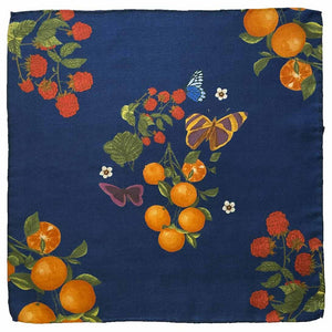Fazzoletto blu con mandarini in twill di seta