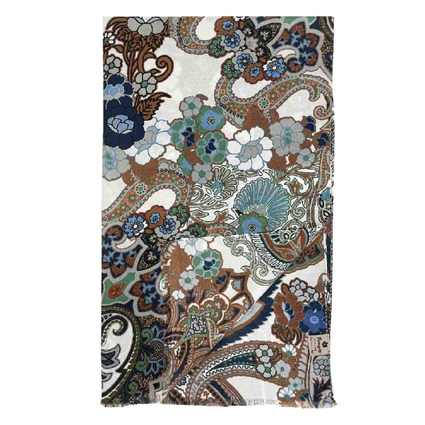 White paisley & floral silk fringed scarf - Fumagalli 1891