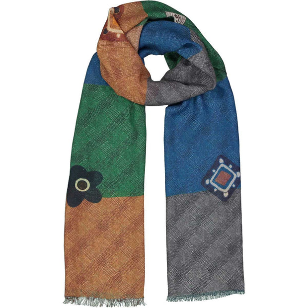 Blu, grey , green and brown multicolor macro pattern scarf
