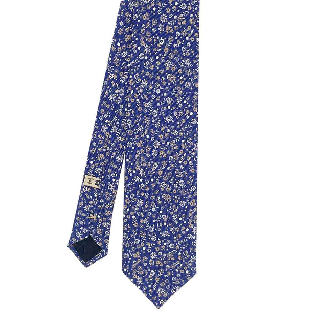 Blue & white floral printed silk hand made tie