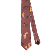 Cravatta in seta con stampa di cavalli su sfondo rosso - Fumagalli 1891