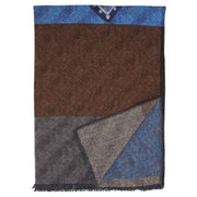 Fringed brown blue, grey & light blue wool hand made scarf