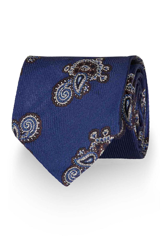 Blue macro paisley vintage design jacquard hand made silk tie - Fumagalli 1891